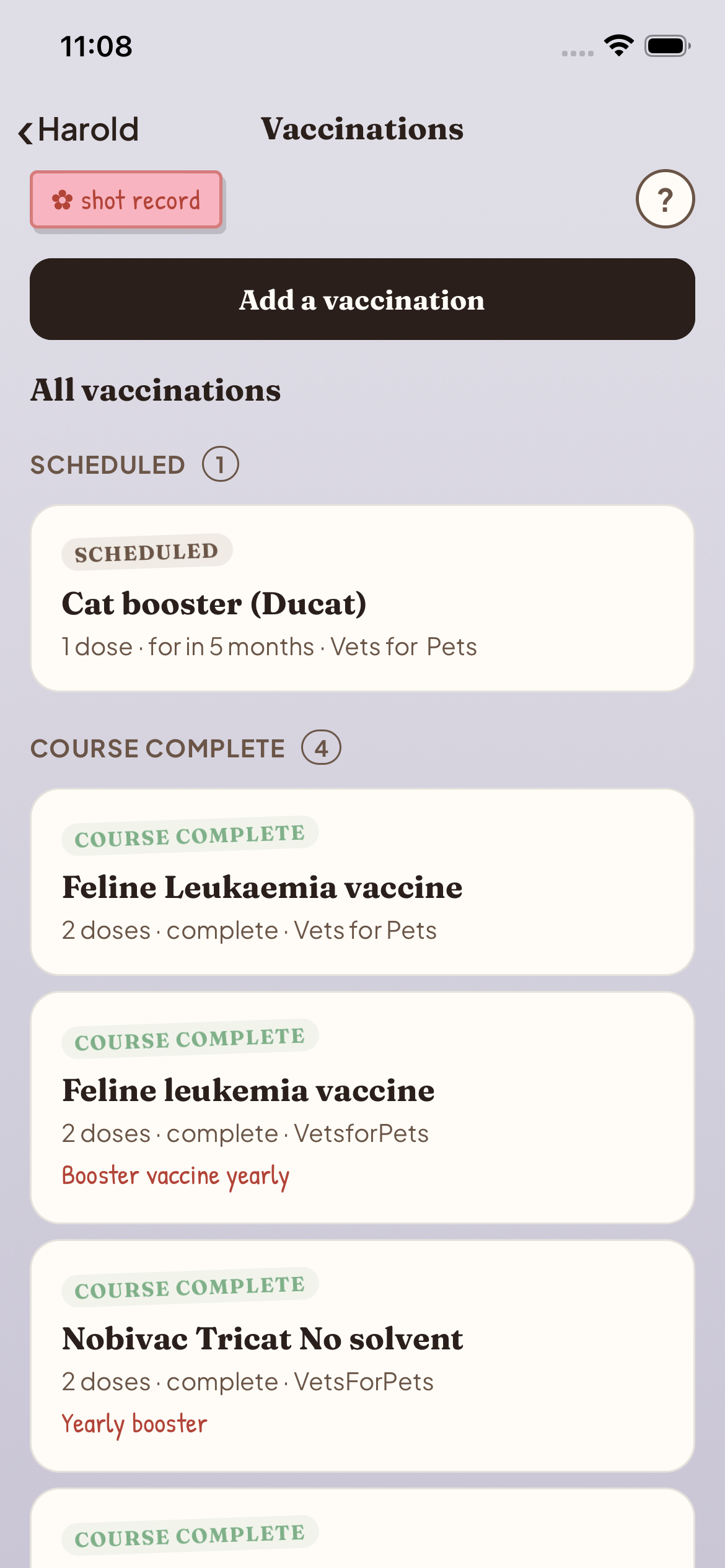 The vaccination record, ready to share with the vet